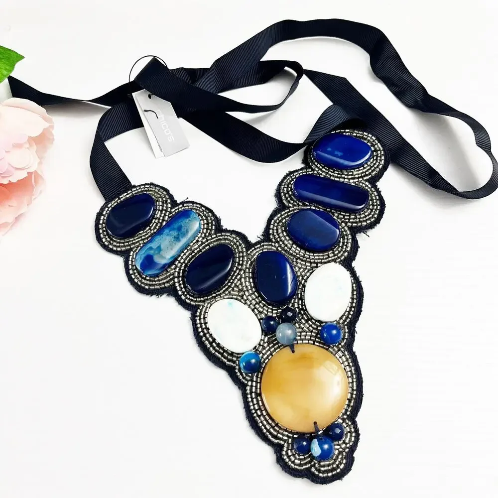 NEW Chico's Blue Agate Bib Necklace